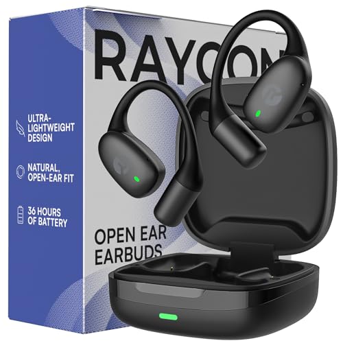 Raycon Essential Open Ear Earbuds – Open Ear Headphones, Earbuds Wireless Bluetooth, Sweat & Water-Resistant Earphones, Running Headphones with Ultra-Lightweight Design, 36 Hours Battery Life (Black) - color: Black