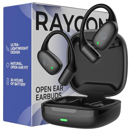 Raycon Essential Open Ear Earbuds – Open Ear Headphones, Earbuds Wireless Bluetooth, Sweat & Water-Resistant Earphones, Running Headphones with Ultra-Lightweight Design, 36 Hours Battery Life (Black) - color: Black