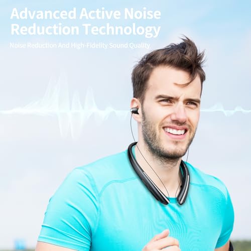 Retractable Neckband Bluetooth Headphones, Wireless Stereo Earbuds with Mic, Bluetooth Headset Noise Cancelling, Vibration Alerts, IPX5 Sweatproof, Sports, Workouts & Driving (Black)