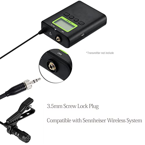 Lavalier Microphone Lapel Microphone Compatible with Sennheiser Wireless Transmitter - Unidirectional Condenser Mic – 3.5mm Screw Lock Plug