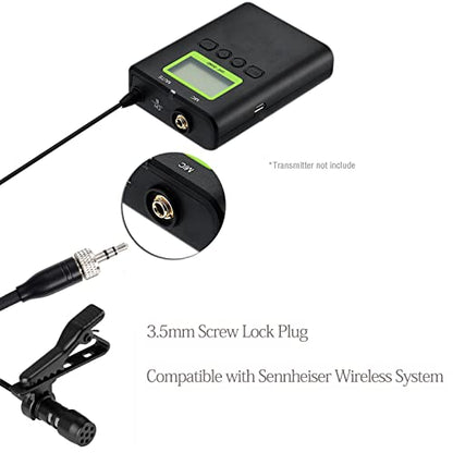 Lavalier Microphone Lapel Microphone Compatible with Sennheiser Wireless Transmitter - Unidirectional Condenser Mic – 3.5mm Screw Lock Plug