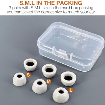 Replacement Memory Foam Eartips for EarFun Air Pro 3 /Pro 4 Earbuds | Ultra Soft & Durable Ear Tips,Earbuds Accessories, 3 Pairs, White