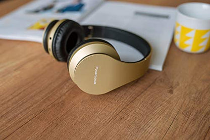 PowerLocus Wireless Bluetooth Over-Ear Stereo Foldable Headphones, Wired Headsets Rechargeable with Built-in Microphone for iPhone, Samsung, LG, iPad (Gold) - color: Gold