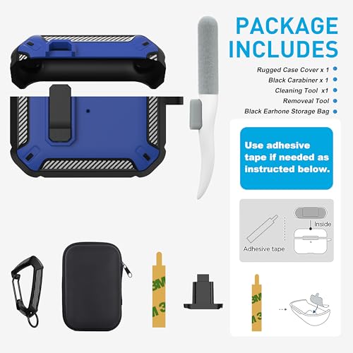 for AirPods Pro 3 Case with Magnetic Lock, Magsafe Compatible, Blue Carbon - color: Blue, size: AirPods Pro 3 Case 2025