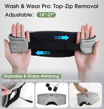 Sleep Mask with Headphones Bluetooth 5.4, TOPOINT Blackout Eye Mask for Sleeping Headphones Earphones with Soft Bamboo Cotton Cooling Breathable, HD Stereo Speaker for Side Sleepers Women Men Travel - color: Gray