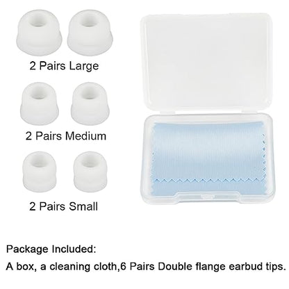 6 Pairs Double Flange Earbud Tips Compatible with Beats Fit Pro Ear Tips Silicone Ear Bud Tips Replacement Earbuds Cap White S M L - color: White
