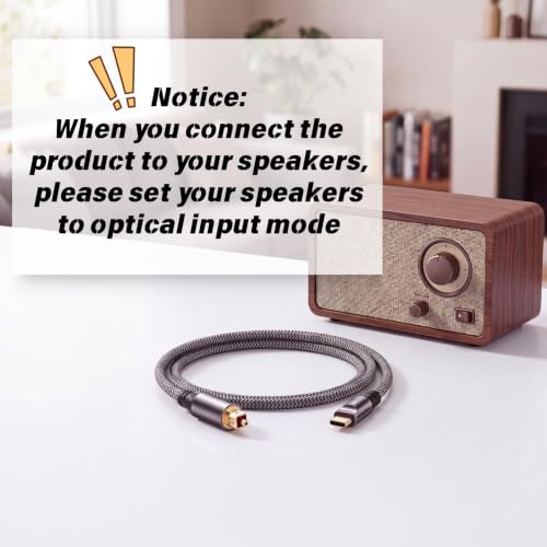 USB-C to Toslink Optical Audio Cable, Unidirectional Type-C to SPDIF | gold-plated connectors and nylon braided construction,suitable for computer/laptop/mobile phone/sound card/speaker(6.6 ft)