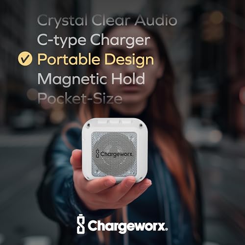 CHARGEWORX Magnetic Bluetooth Speaker and Phone Stand, Portable Mini Speaker, USB-C Rechargeable Wireless Device for High-Fidelity Audio, Compatible with MagSafe iPhone 16/15/14/13/12 Case, White - color: White