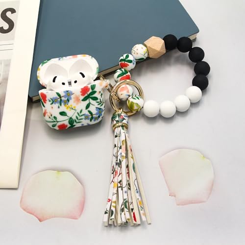 Case Compatible with AirPods 4 Case,Soft Silicone Cover with Bracelet Lanyard and Keychain, Cute Wireless Charging Protective Case for Apple AirPods 4th for Women and Men (Flower) - color: Flower