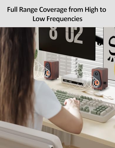 PC Speakers 12W, Wooden Computer Speakers USB Powered with Dual Diaphragm, High-Fidelity Stereo Sound for Desktop Laptop Monitor Tablet, Built-in Audio Output Jack (Brown) - color: Brown