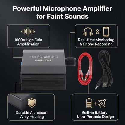 Microphone Preamplifier Power Amplifier Mic Preamp for Home Studio Recording Karaoke Podcast Voice Over Audio System