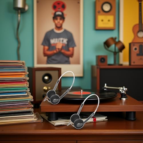 2 Pcs Retro On Ear Headphones, Wired Stereo Headphones, Lightweight Portable Headphone with Adjustable Headband, Cassette Player, Over-Ear (Black)