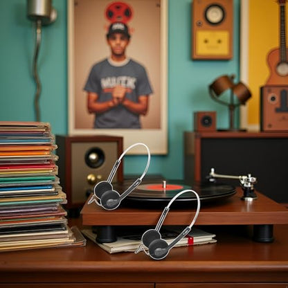 2 Pcs Retro On Ear Headphones, Wired Stereo Headphones, Lightweight Portable Headphone with Adjustable Headband, Cassette Player, Over-Ear (Black)
