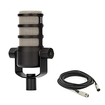 Rode PodMic Dynamic Podcast Microphone Bundle with 10-Foot Balanced XLR Cable — Cardioid XLR Studio Mic for Podcasting, Live Streaming, Voice Over, Broadcasting
