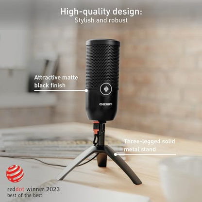 Cherry UM 3.0, USB Microphone for Podcasting, Streaming and Home Office Use, Cardioid Polar Pattern, Headphone Jack, Compatible with PC/Mac/PS4/PS5, Black - color: UM 3.0 Black
