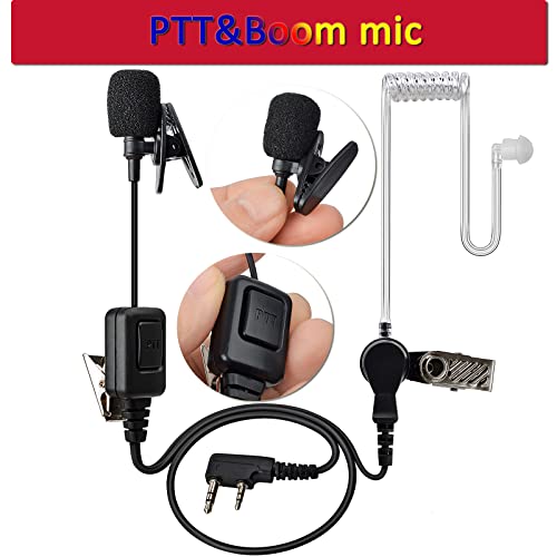 One Wire Walkie Talkies Earpiece with Mic Push to Talk (PTT) Mic 2 Pin Acoustic Tube Headset for Universal 2 Pin Baofeng UV-5R Retevis Kenwood Puxing Wouxun 2 Way Radio(Pack of 2)