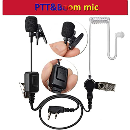One Wire Walkie Talkies Earpiece with Mic Push to Talk (PTT) Mic 2 Pin Acoustic Tube Headset for Universal 2 Pin Baofeng UV-5R Retevis Kenwood Puxing Wouxun 2 Way Radio(Pack of 2)