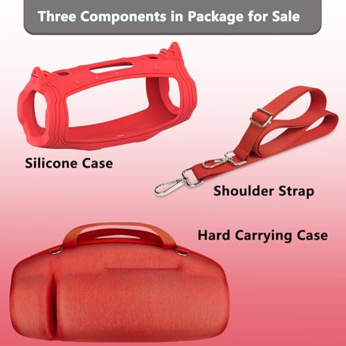 JCHPINE Silicone Cover and Carrying Case for JBL Charge 6 Bluetooth Speaker | Accessories for JBL Charge 6 AI Sound Bluetooth Speaker Protective Cases with Shoulder Strap (Red) - color: Red