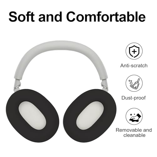 WH-1000XM6 Silicone Ear Pads Cover for Sony WH-1000XM6 Headphones,Ear Cushion Protector, Headphones Accessories Non-slip washable(Black)