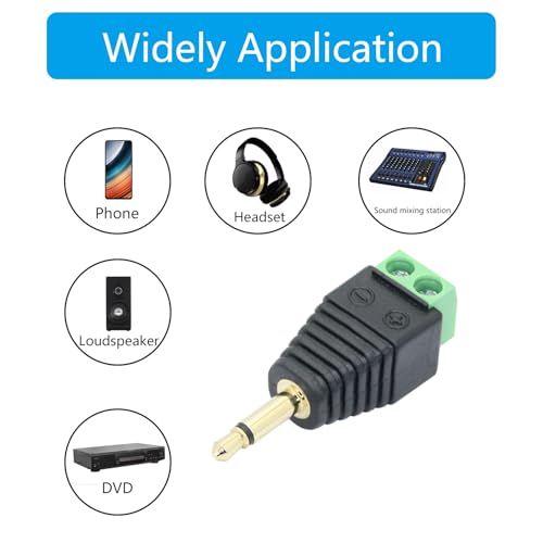 5Pcs 3.5mm Audio Terminal Block Connector, TS Solderless Screw Terminal | 1/8 3.5mm Male Plug to 2 Pin Mono Audio Terminal, TS 2 Pole Gold Plated Plug with Screwdriver, AUX Audio Adapter - style: 3.5mm TS 2 Pole Plug - 5Pcs