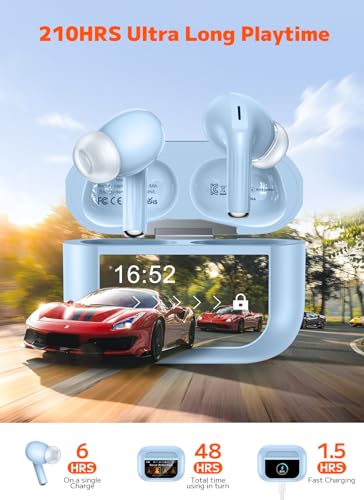 Wireless Earbuds, Bluetooth 5.4 Ear Buds, ENC Noise Cancelling Headphones with 48H Playtime, Bass Stereo Sound, Compatible with iPhone Air/17/16/15/14/Android, Pad - Sky Blue - color: Sky Blue