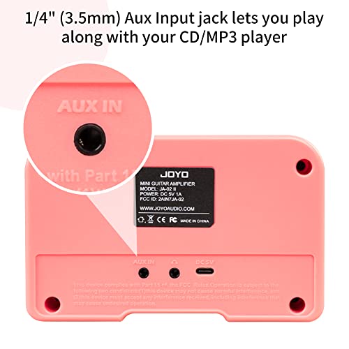 JOYO 5W Small Guitar Amp Portable Electric Guitar Practice Amplifier with Bluetooth 5.0, Clean/Overdrive Channels, Rechargeable Battery, AUX & Headphone Out (JA-02 II Pink) - color: Pink