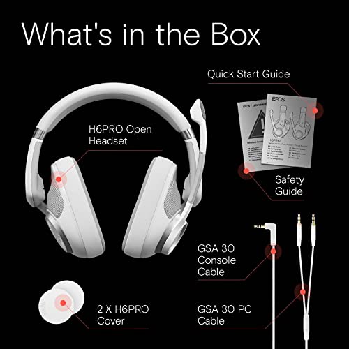 EPOS H6Pro - Open Acoustic Gaming Headset with Mic - Lightweight Headband - Comfortable & Durable Design - Xbox - PS4 - PS5 - PC/Windows Headset - Gaming Accessories (White) - color: White