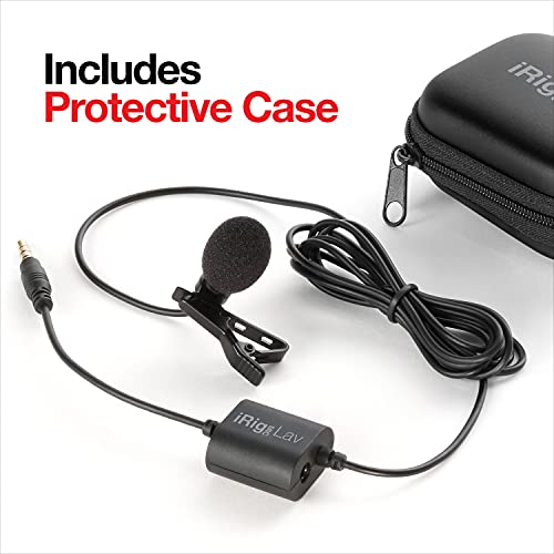 IK Multimedia iRig Mic Lav Lapel Microphone, omnidirectional Condenser lavalier Microphone with 1/8" TRRS Jack, Headphone Out and Daisy-Chaining for iPhone, iPad, Android, Mac, PC - size: Single
