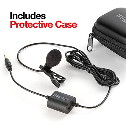 IK Multimedia iRig Mic Lav Lapel Microphone, omnidirectional Condenser lavalier Microphone with 1/8" TRRS Jack, Headphone Out and Daisy-Chaining for iPhone, iPad, Android, Mac, PC - size: Single