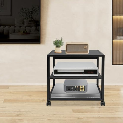 3-Tier AV Stand, Audio Video Media Rack with Lockable Wheels, 88 Lbs Capacity Audio Rack Shelf for Record Player, Stereo Receiver, Living Room, Black (3-Tier) - size: 3-Tier