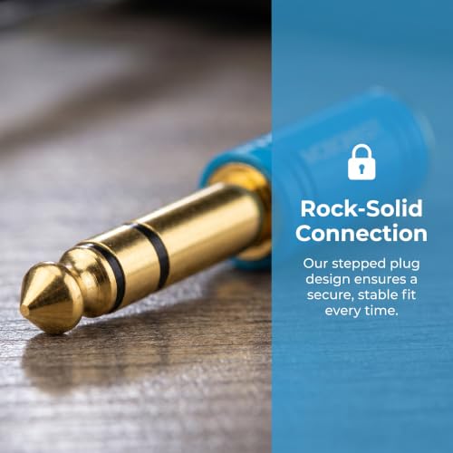 MOBOREST 1/4 to 3.5mm Audio Headphone Adapter, Pure Copper (1Red & 1Blue) | 6.35mm Male to 1/8(3.5mm) Female adapter connectors for lossless TRS sound, guitar amp, piano, keyboard, mixer, studio - color: 1RED+1BLUE