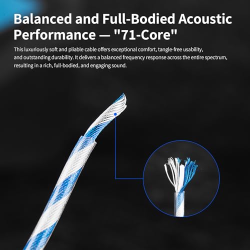 KBEAR Frost 6N 2-Strand Twisted-Pair 71-Core OCC Gold-Plated HiFi Earphone Upgrade IEM Cable Compatible with KZ ZS10/ZSN PRO X/Castor/ZAR/ZAX/AS24/AS16 PRO/ZAS (4.4mm-Without mic, Silver-Blue, QDC) - style: 4.4mm-without mic