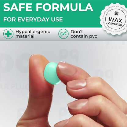 Peace&Quiet | PQ Wax Ear Plugs for Sleeping, Swimming - Soft Noise Cancelling Silicone Gel Wax Earplugs for Sleep and Swimmers, Ear Protection with Sound Blocking Level of 32 Db, Color: Green - color: Green