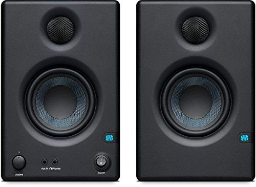 PreSonus Pair of Eris E3.5 3.5" 2-Way 25W Studio Monitors with and Professional Condenser Recording Microphone, Shockmount XLR Kit