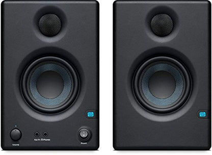 PreSonus Pair of Eris E3.5 3.5" 2-Way 25W Studio Monitors with and Professional Condenser Recording Microphone, Shockmount XLR Kit