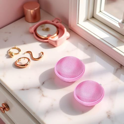 2Pcs Pink Compact Round Mini Earphone Hard Case Bag - Travel Pouch for Headphones, Coins, and Keys, Small Cosmetic Carrying Bag Headphones, Earbuds Accessories