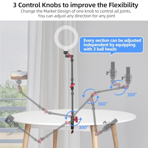 HEMMOTOP 22in Magic Arm Clamp with 1/4" - 3/8" Thread Screw MS08 | Adjustable Phone Holder, 360° Rotation, Long Articulating Arm Camera for Microphone, LED Lights, iPhone, Tripod, Desk, Table