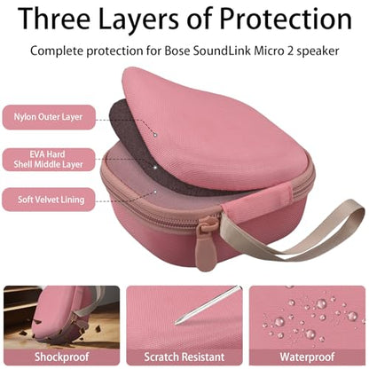 for Bose New SoundLink Micro 2nd Gen Speaker Protective Case, Petal Pink | EVA Hard Shell, Soft Velvet Lining, Durable Wrist Strap, Portable Travel Bag with Carabiner, Mesh Accessory Pocket - color: Petal Pink Case