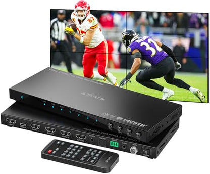 PORTTA 2x2 HDMI or USB-C Video Wall Controller 4K 60Hz, Video Wall Processor with 11 Splicing Modes, RS232, 180° Rotate, Audio Extractor, 2x2,1x2,1x3,1x4,2x1,3x1x4x1, 4 tv Screens into 1 Wall Display - style: 4K@60Hz 2X2 Video Wall