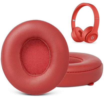 Solo3 Ear Pads Replacement, GVOEARS Earpad Cushion for Beats Solo 2/3 (Red) | Protein Leather Ear Muffs with Strong Tape High Dense Memory Foam - color: Red