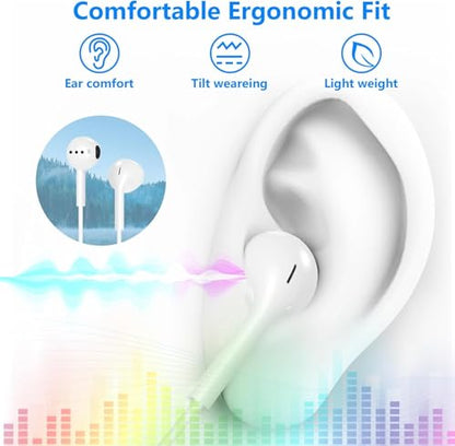Apple MFi Certified 2 Pack iPhone Wired Headphones with Lightning Connector | Wired In-Ear Earphones,Built-In Remote and Microphone,Calls and Volume,Compatible with iPhone 14 13 12 11 Pro Max - color: White-L