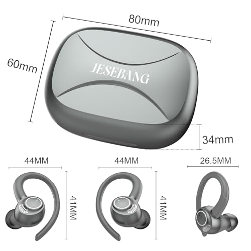Wireless Earbuds, Bluetooth 5.4 Headphones Sport Over Ear Buds With ENC Mic | Noise Cancelling Mic,48H, Wireless Earphone with Earhooks, Stereo Deep Bass, IP7 Waterproof Ear Bud for Workout Running, Grey - color: Grey