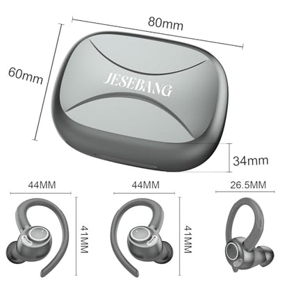 Wireless Earbuds, Bluetooth 5.4 Headphones Sport Over Ear Buds With ENC Mic | Noise Cancelling Mic,48H, Wireless Earphone with Earhooks, Stereo Deep Bass, IP7 Waterproof Ear Bud for Workout Running, Grey - color: Grey