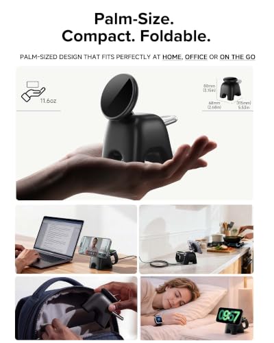 Magnetic Wireless Charging Station, Charger Stand for iPhone Apple Watch | 2026 2 in 1 Foldable Charger Stand 15W for iPhone 17 16 15 14 13 12 Pro Max, 5W for Apple Watch&Airpods, 30W Adapter included - color: Black