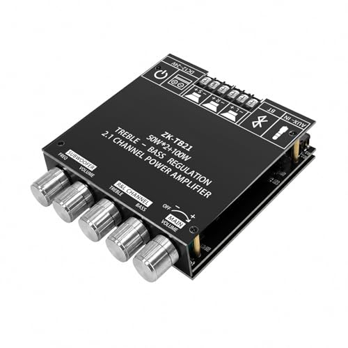 ZK-TB21 2.1 Channel Bluetooth 5.0 Amplifier Board – TPA3116D2 Chip 50Wx2+100W MAX, DC 12-24V, AUX Input, HiFi amp for Home Theater Passive Speakers Subwoofer, Treble & Bass Control - size: ZK-TB21