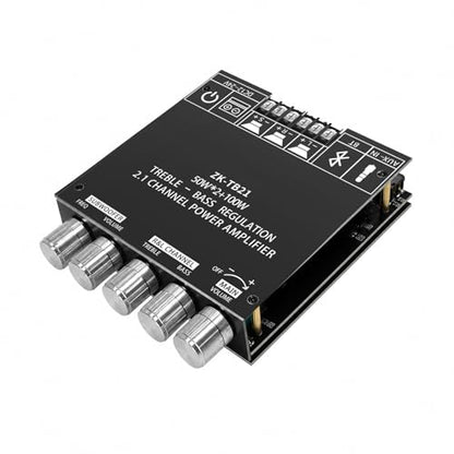 ZK-TB21 2.1 Channel Bluetooth 5.0 Amplifier Board – TPA3116D2 Chip 50Wx2+100W MAX, DC 12-24V, AUX Input, HiFi amp for Home Theater Passive Speakers Subwoofer, Treble & Bass Control - size: ZK-TB21