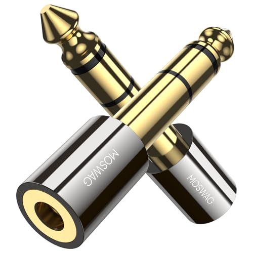 MOSWAG 6.35mm (1/4 inch) Male to 3.5mm (1/8 inch) Female Stereo Audio Jack Adapter for Aux Cable, Guitar Amplifier, Headphone, 2 Pack - size: 2 Pack