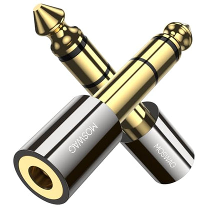 MOSWAG 6.35mm (1/4 inch) Male to 3.5mm (1/8 inch) Female Stereo Audio Jack Adapter for Aux Cable, Guitar Amplifier, Headphone, 2 Pack - size: 2 Pack