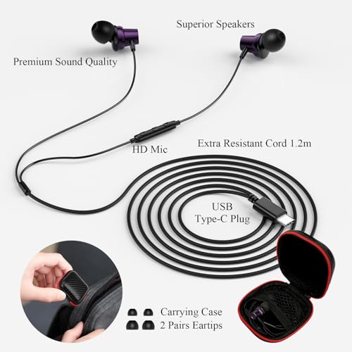 ACANDYA USB C Wired Earbuds Students Headphones with Mic for Online Classes | Student USB C Headphones Wired In-Ear Earbuds with Microphone, School Online Learning Zoom Classes Earphones for Laptop Phone