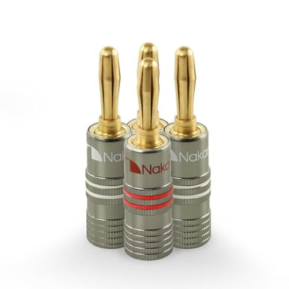 Nakamichi Ultimate Series 24K Gold Plated Beryllium Red Copper Banana Plug 12-18 AWG Gauge Size 4mm Connector for Speakers Wire Amplifiers Hi-Fi Sound Systems (4 Pcs (2-Pairs), Banana Plugs) - size: 4 Pcs (2-Pairs)